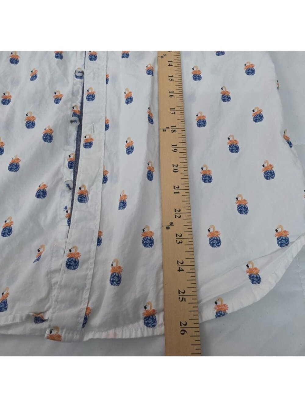 MBX Siesta All Day Flamingo Pineapple Shirt Mens M White Tropical Button Front - Picture 3 of 10